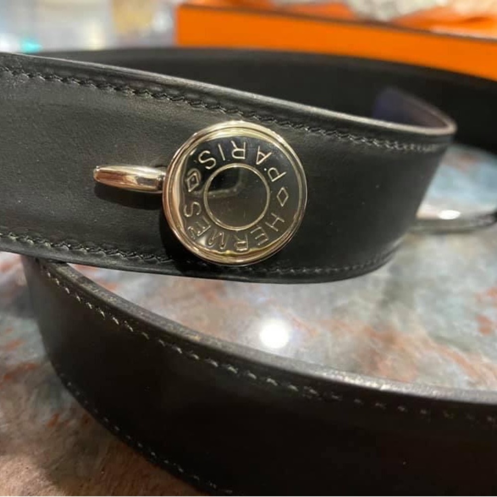 Hermes Clou De Selle Black Leather Belt. 75cm/30 inches.